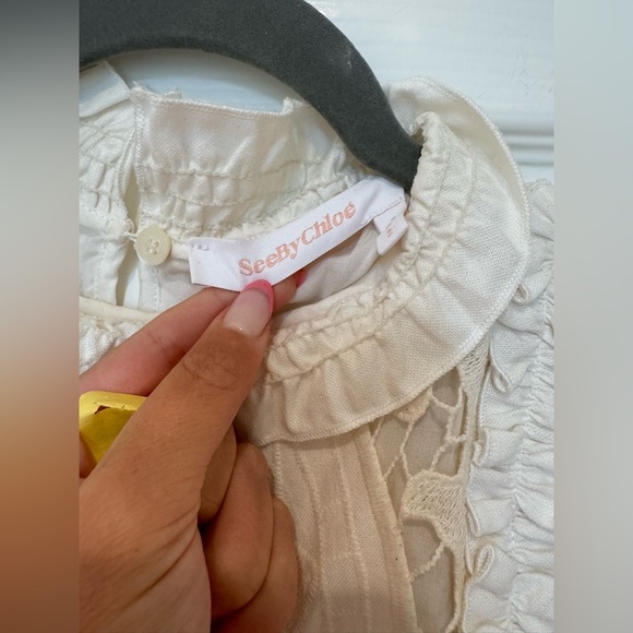 K1. See by Chloe White Ruffle Smocked Lace Dress Paisley Ruffle - Picture 8 of 11